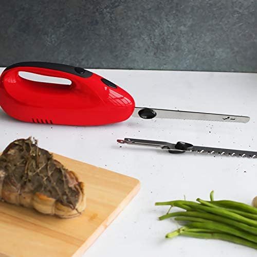  [아마존베스트]DomoClip Electric Bread Knife Stainless Steel Blade Electric Trimmer Electric Blade (150Watt, EJECT BUTTON WITH SOFT TOUCH HANDLE, Dishwasher Safe, Red)