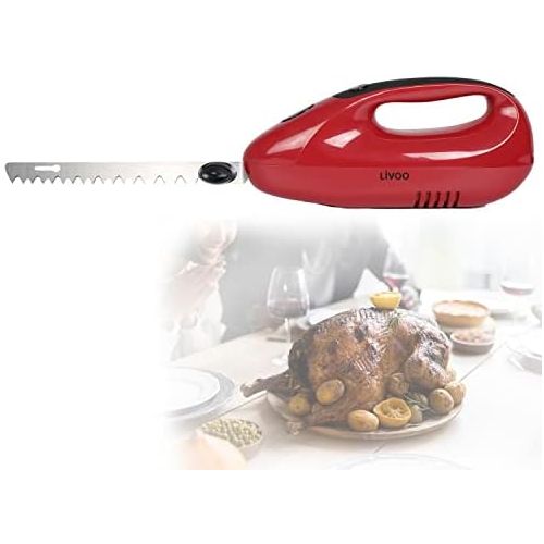  [아마존베스트]DomoClip Electric Bread Knife Stainless Steel Blade Electric Trimmer Electric Blade (150Watt, EJECT BUTTON WITH SOFT TOUCH HANDLE, Dishwasher Safe, Red)