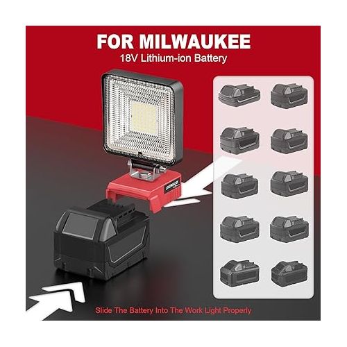 LIVOWALNY Cordless Flood Light for Milwaukee Light for m18 Work Light, 27W 2700LM LED Work Light Battery Light for Milwaukee m18 Battery with USB & Type C Charger Port