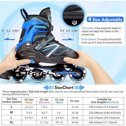  LIWAKA Inline Skates for Kids and Adults, Adjustable Roller Skates Blades for Adult Women Men Girls Boys with Light Up Wheels, Perfect for Indoor Outdoor Backyard Skating