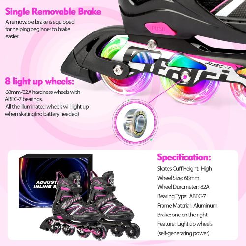  LIWAKA Inline Skates for Kids and Adults, Adjustable Roller Skates Blades for Adult Women Men Girls Boys with Light Up Wheels, Perfect for Indoor Outdoor Backyard Skating