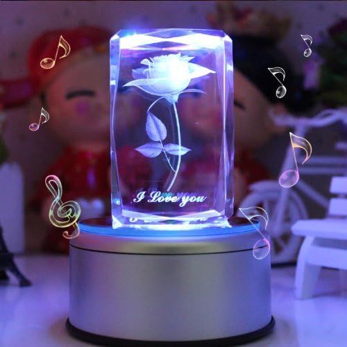  LIWUYOU 3D Rose Crystal Music Box 18 Note Colorful Romantic Valentines Day Birthday Gifts for Women Girls, Music Base