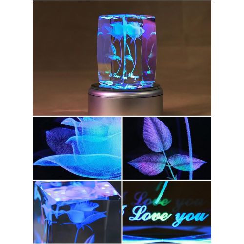  LIWUYOU 3D Rose Crystal Music Box 18 Note Colorful Romantic Valentines Day Birthday Gifts for Women Girls, Music Base