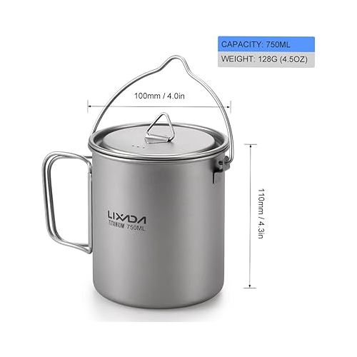  Lixada Titanium Water Mug Cup with Lid and Foldable Handle Ultralight 750ml Titanium Pot Portable Outdoor Camping Cooking Picnic