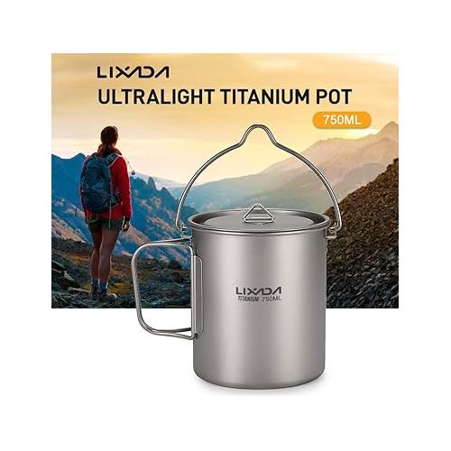  Lixada Titanium Water Mug Cup with Lid and Foldable Handle Ultralight 750ml Titanium Pot Portable Outdoor Camping Cooking Picnic