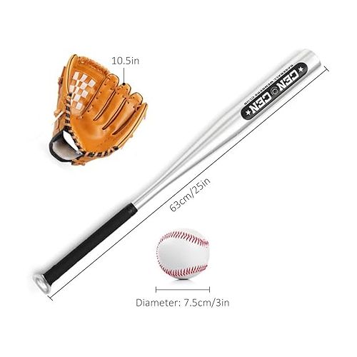  Lixada Baseball Balls Set Baseball Bat+Baseball+Baseball Gloves 25in Aluminum Alloy Baseball Bat 10.5in PVC Baseball Glove Baseball Kit for Youth Kids