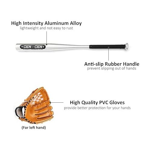  Lixada Baseball Balls Set Baseball Bat+Baseball+Baseball Gloves 25in Aluminum Alloy Baseball Bat 10.5in PVC Baseball Glove Baseball Kit for Youth Kids