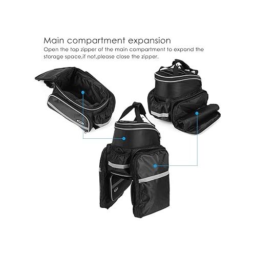  LIXADA Bike Trunk Bag Waterproof Bicycle Rack Rear Carrier Bag 25L Bicycle Commuter Bag Bike Rack Bag Pannier Bag Shoulder Bag with Rain Cover