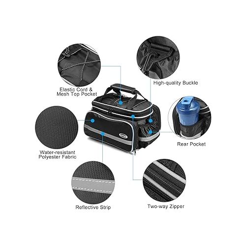  LIXADA Bike Trunk Bag Waterproof Bicycle Rack Rear Carrier Bag 25L Bicycle Commuter Bag Bike Rack Bag Pannier Bag Shoulder Bag with Rain Cover