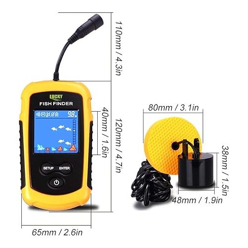  Lixada Portable Fish Depth Finder Fishing Finder Wired Fishing Sonar Sensor Fishing Alarm for Fish Depth Detection