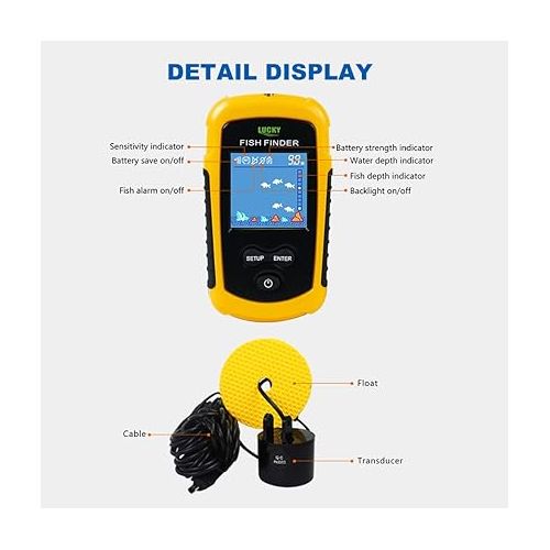  Lixada Portable Fish Depth Finder Fishing Finder Wired Fishing Sonar Sensor Fishing Alarm for Fish Depth Detection