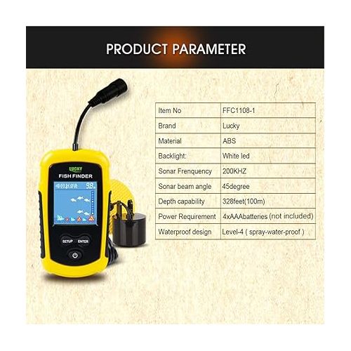  Lixada Portable Fish Depth Finder Fishing Finder Wired Fishing Sonar Sensor Fishing Alarm for Fish Depth Detection