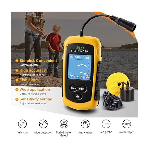  Lixada Portable Fish Depth Finder Fishing Finder Wired Fishing Sonar Sensor Fishing Alarm for Fish Depth Detection