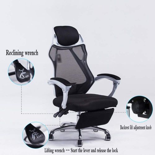  LJFYXZ Mesh High Back Swivel Office Chair Massage Lumbar Pillow Breathable mesh Footrest boss Chair Sliding armrest Game Chair Bearing Weight 200kg (Color : Blue)