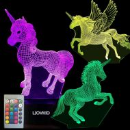 LJOYKID 3PCS 3D Unicorn Night Light3D Unicorn Lamp 3 Pattern 7 Colors Changing Decor Lamp with Remote Control for Kids Illusion Bedside Lamps Ideal Gifts for Girls and Unicorn Lovers
