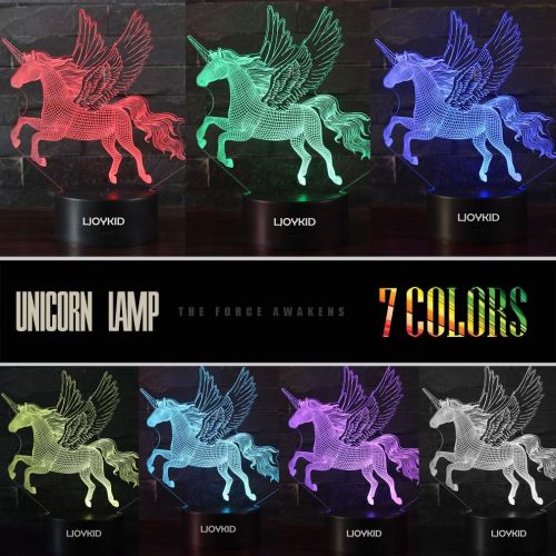  LJOYKID 3PCS 3D Unicorn Night Light3D Unicorn Lamp 3 Pattern 7 Colors Changing Decor Lamp with Remote Control for Kids Illusion Bedside Lamps Ideal Gifts for Girls and Unicorn Lovers