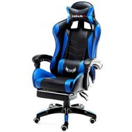 LJQ Ergonomic Gaming Chair,E-Sports Chair Height Adjustable Massage Lumbar Swivel Rocker Headrest Retractable Footrest Armrest High-Back,PC Recliner,Blue