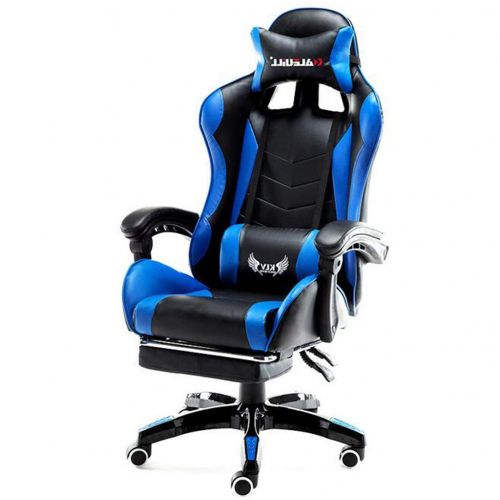  LJQ Ergonomic Gaming Chair,E-Sports Chair Height Adjustable Massage Lumbar Swivel Rocker Headrest Retractable Footrest Armrest High-Back,PC Recliner,Blue