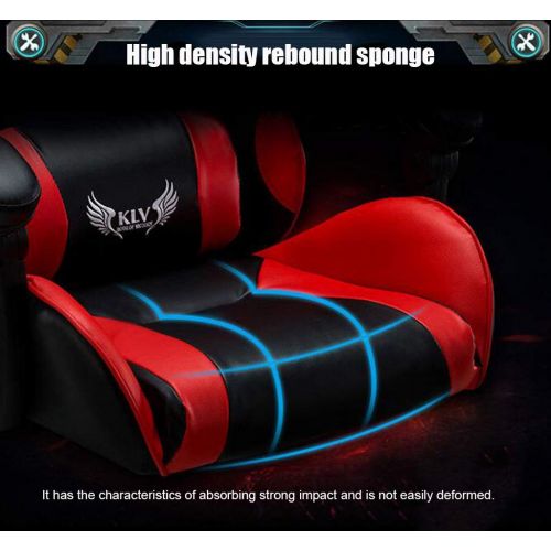  LJQ Ergonomic Gaming Chair,E-Sports Chair Height Adjustable Massage Lumbar Swivel Rocker Headrest Retractable Footrest Armrest High-Back,PC Recliner,Blue