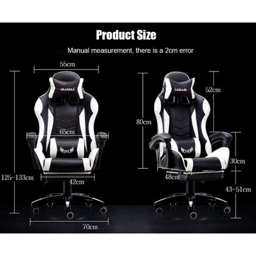  LJQ Ergonomic Gaming Chair,E-Sports Chair Height Adjustable Massage Lumbar Swivel Rocker Headrest Retractable Footrest Armrest High-Back,PC Recliner,White