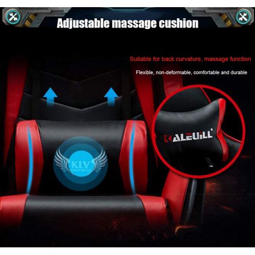  LJQ Ergonomic Gaming Chair,E-Sports Chair Height Adjustable Massage Lumbar Swivel Rocker Headrest Retractable Footrest Armrest High-Back,PC Recliner,Red