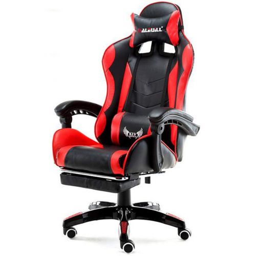  LJQ Ergonomic Gaming Chair,E-Sports Chair Height Adjustable Massage Lumbar Swivel Rocker Headrest Retractable Footrest Armrest High-Back,PC Recliner,Red