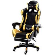 LJQ Ergonomic Gaming Chair,E-Sports Chair Height Adjustable Massage Lumbar Swivel Rocker Headrest Retractable Footrest Armrest High-Back,PC Recliner,Metallic