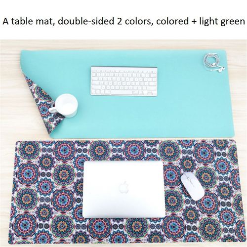  LL-COEUR Double Sided Leather Mouse Pad Gaming Keyboard Mat Waterproof Table Mat (Light Green + Multicolor, 1400 x 700 x 2 mm)