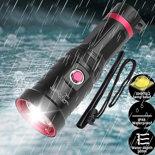  LLC-POWER Scuba Diving Flashlight, 3000 Lumen Underwater Dive Light with Power Indication, with Rechargeable 18650 Battery, Charger, for Under Water Deep Sea Cave at Night