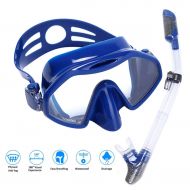 LLF Snorkel Set, Soft Silicone Anti-Fog Anti-Leak,Full Dry Diving Mask with Tempered Glass, for Adult Professional Snorkeling Set (Color : Blue)