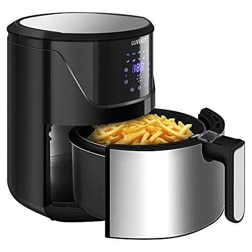  LLIVEKIT Hot Air Fryer XXL with 5 Litres in Silver, Hot Air Fryer Air Fryer with Digital LED Touch Screen, 10 Programmes, Timer and Keep Warm, Fryer with Recipe Book, No Oil, 1400