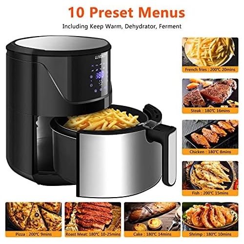  LLIVEKIT Hot Air Fryer XXL with 5 Litres in Silver, Hot Air Fryer Air Fryer with Digital LED Touch Screen, 10 Programmes, Timer and Keep Warm, Fryer with Recipe Book, No Oil, 1400