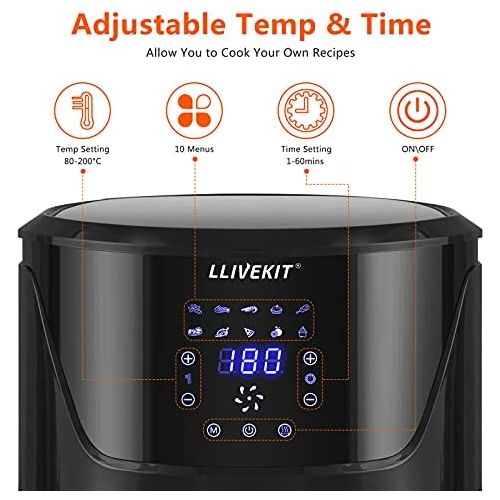  LLIVEKIT Hot Air Fryer XXL with 5 Litres in Silver, Hot Air Fryer Air Fryer with Digital LED Touch Screen, 10 Programmes, Timer and Keep Warm, Fryer with Recipe Book, No Oil, 1400