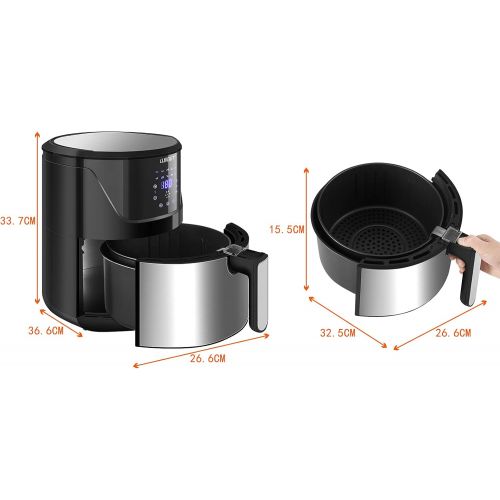  LLIVEKIT Hot Air Fryer XXL with 5 Litres in Silver, Hot Air Fryer Air Fryer with Digital LED Touch Screen, 10 Programmes, Timer and Keep Warm, Fryer with Recipe Book, No Oil, 1400