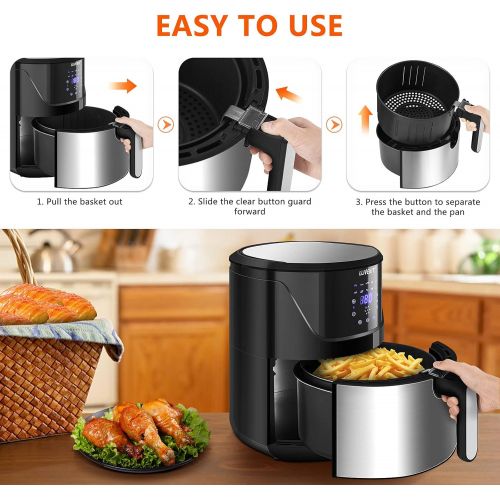  LLIVEKIT Hot Air Fryer XXL with 5 Litres in Silver, Hot Air Fryer Air Fryer with Digital LED Touch Screen, 10 Programmes, Timer and Keep Warm, Fryer with Recipe Book, No Oil, 1400