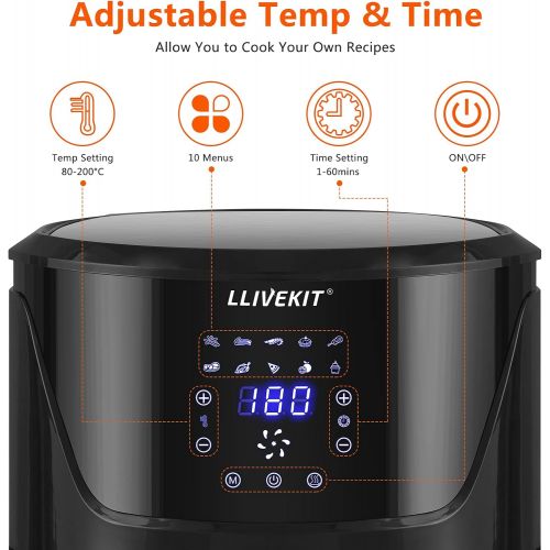  LLIVEKIT Hot Air Fryer XXL with 5 Litres in Silver, Hot Air Fryer Air Fryer with Digital LED Touch Screen, 10 Programmes, Timer and Keep Warm, Fryer with Recipe Book, No Oil, 1400