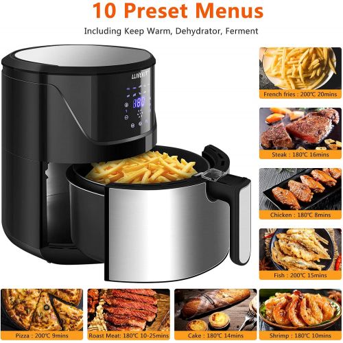  LLIVEKIT Hot Air Fryer XXL with 5 Litres in Silver, Hot Air Fryer Air Fryer with Digital LED Touch Screen, 10 Programmes, Timer and Keep Warm, Fryer with Recipe Book, No Oil, 1400