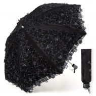 LLSDLS Folding Travel Umbrella Lace Parasol Compact Sun Umbrellas Windproof Double Layer Sunblock UV Protection with Black Anti-UV Coating (Color : Black)