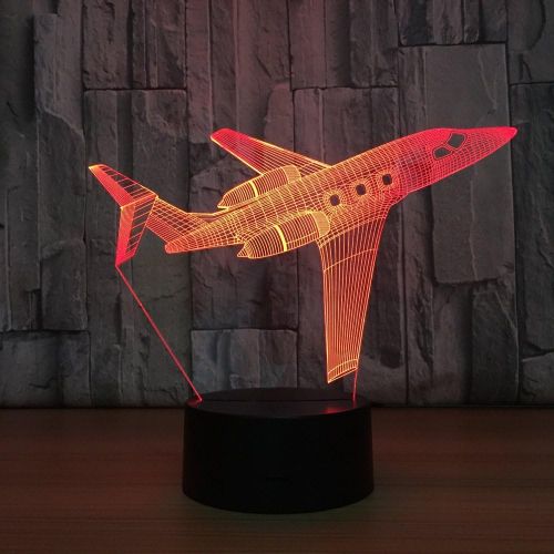  [아마존베스트]Fuxiao 3D Visual Airplane Night Light Aircraft LED Desk Lamp 7 Color Change USB Powered or Battery Powered Plane Toy Table Light Decoration Birthday Christmas Festival Gift for Kid and Ad