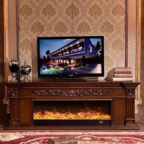  LMZZ Fireplace Boiler W200cm，American Solid Wood Fireplace TV Cabinet Decorative Cabinet Frame Stove Core Heating Household Simulation Fire (Color : Brown)