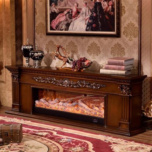  LMZZ Fireplace Boiler W200cm，American Solid Wood Fireplace TV Cabinet Decorative Cabinet Frame Stove Core Heating Household Simulation Fire (Color : Brown)