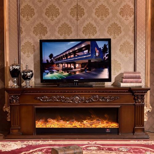  LMZZ Fireplace Boiler W200cm，American Solid Wood Fireplace TV Cabinet Decorative Cabinet Frame Stove Core Heating Household Simulation Fire (Color : Brown)