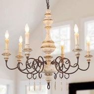 LNC 6-Light French Country Shabby Chic Wood Chandeliers, A03371