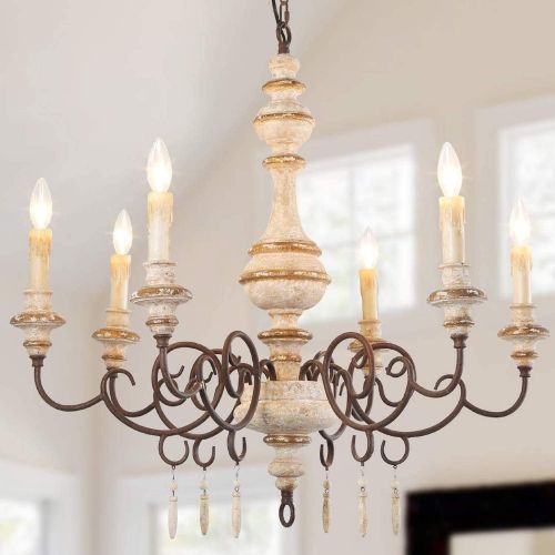  LNC 6-Light French Country Shabby Chic Wood Chandeliers, A03371