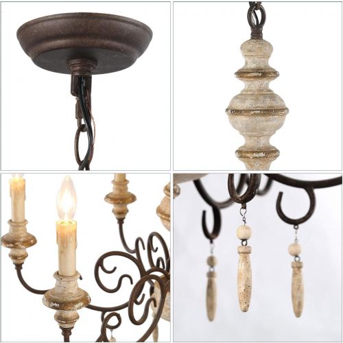  LNC 6-Light French Country Shabby Chic Wood Chandeliers, A03371