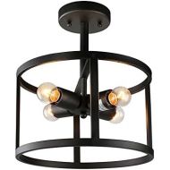 LNC A02969 Industrial 4 Semi-Flush Mount Drum Lights Ceiling Pendant Fixtures, Black