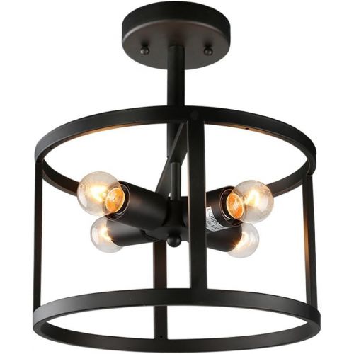  LNC A02969 Industrial 4 Semi-Flush Mount Drum Lights Ceiling Pendant Fixtures, Black