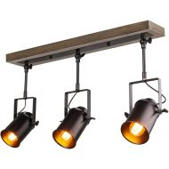 LNC Adjustable Track Industrial Wood Canopy 3-Light, for Ceiling and Wall, A03185
