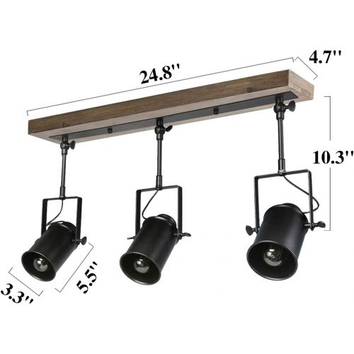  LNC Adjustable Track Industrial Wood Canopy 3-Light, for Ceiling and Wall, A03185