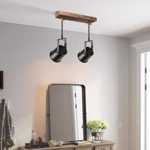  LNC Adjustable Track Industrial Wood Canopy 3-Light, for Ceiling and Wall, A03185